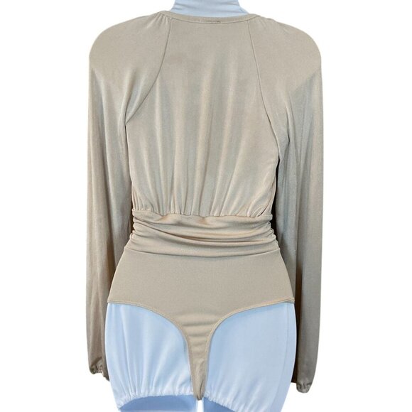 Intimately Free People In Your Arms Beige Long Sleeve Bodysuit Thong NWOT XS - Picture 3 of 9